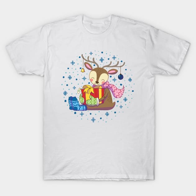 Charlie the reindeer with a gift T-Shirt by Ancsi